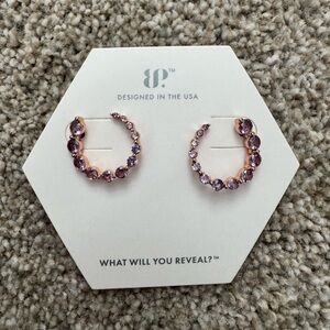 Bomb Party “Crescent Wonders” Earrings Amethyst Cubic Zirconia Rose Gold Plated